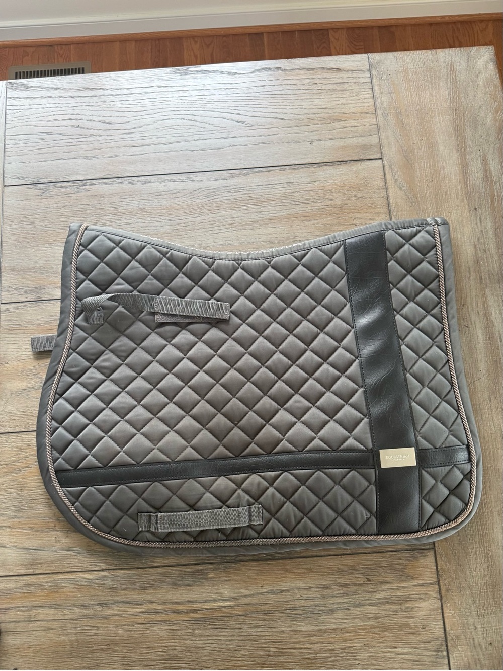 Equestrian Stockholm Gray Saddle Pad with Faux Leather Trim